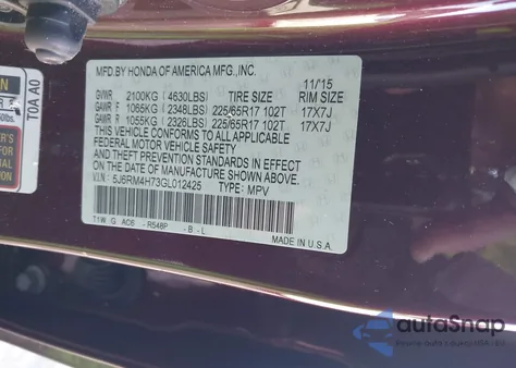 2016 Honda Cr-V Ex-L from USA, damaged, VIN 5J6RM4H73GL012425